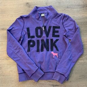 Victoria’s Secret Pink 1/4 Quarter Zip Sweatshirt Purple Y2K 2000s Graphics